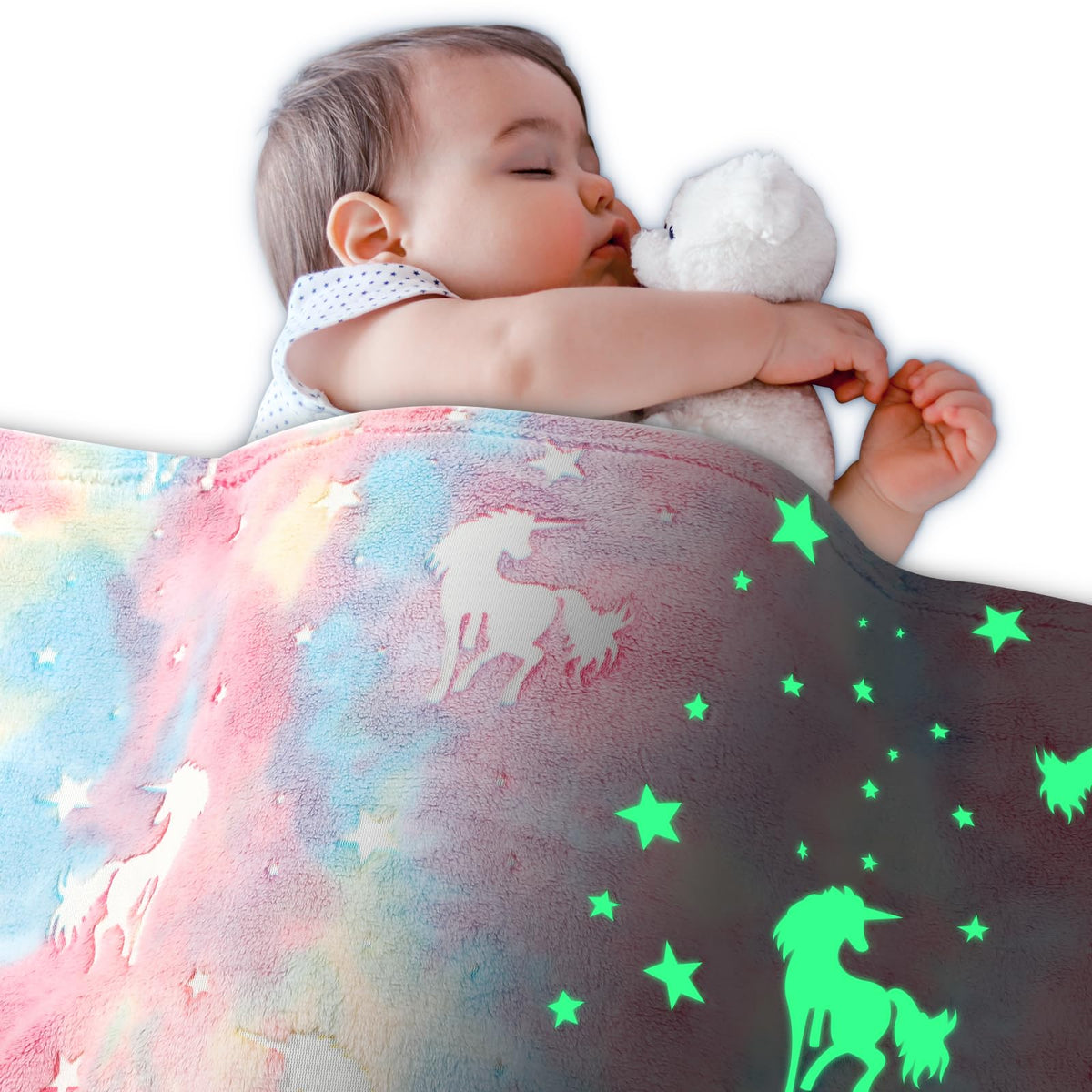 Viviland Kids Throw Blanket Glow In The Dark, Pink Unicorn Toddler Blankets For Girls, Soft Warm Lightweight Plush Throw Blanket