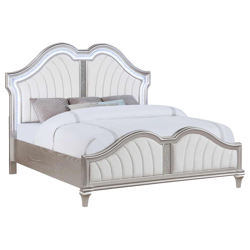 Coaster Home Furnishings Evangeline Modern Classic Chenille Upholstered Eastern King Size LED Panel Bed Frame 67-inch Headboard Silver Oak 223391KE