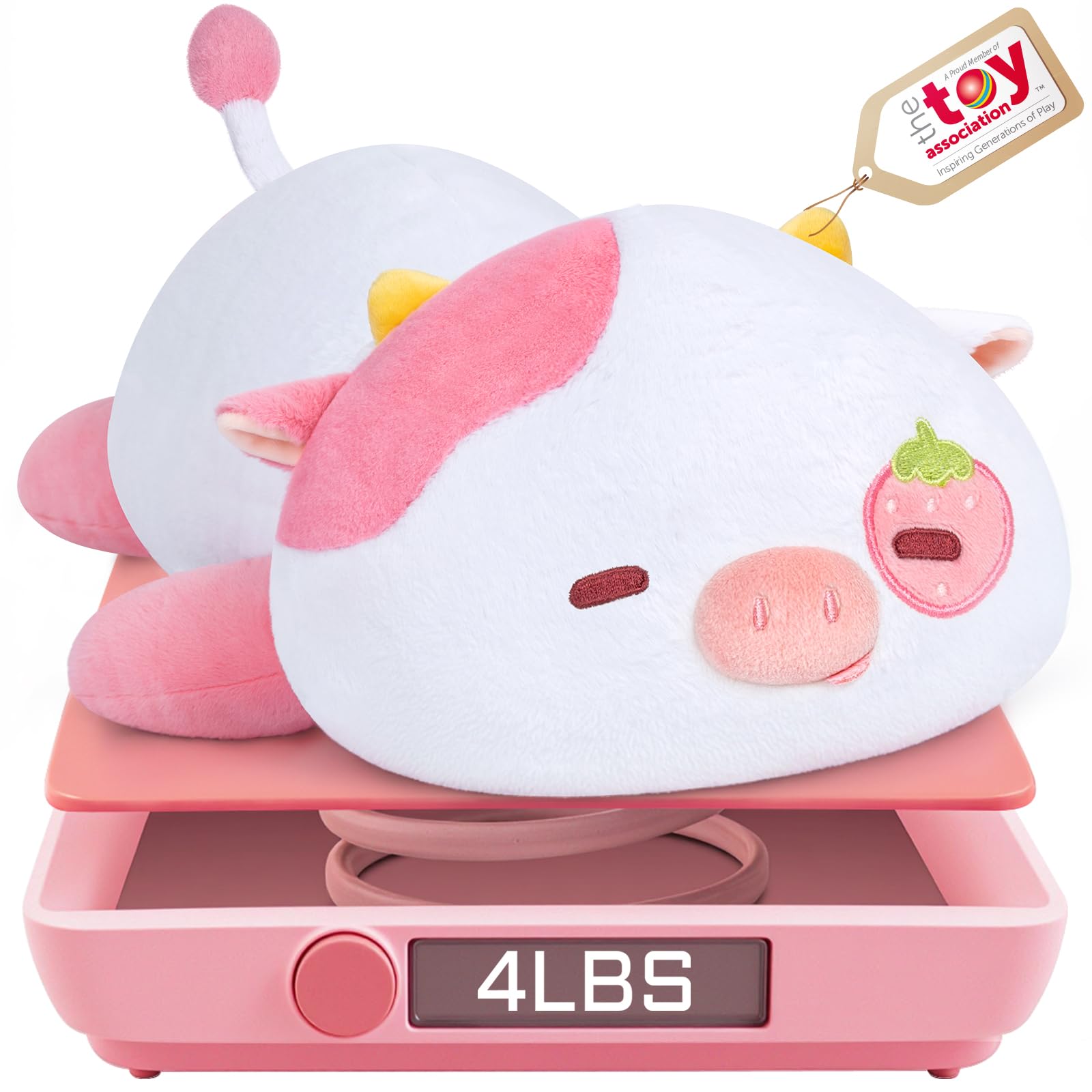 Mewaii Weighted Stuffed Animals 4.0 Lbs - Weighted Strawberry Cow Plush, Weighted Plush Animals For Kids, Cow Weighted Pillow, B