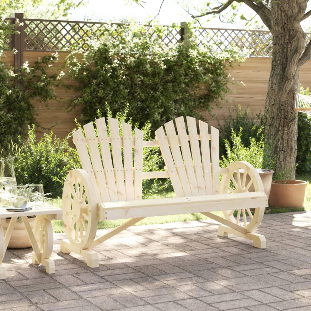 vidaXL Solid Fir Wood Patio Adirondack Chair-Brown 2-Seater for Garden/Deck/Pool, with Ergonomic Design and Wagon-Wheel Armrests