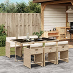 vidaXL Patio Dining Set with Cushions - 7 Piece Beige Poly Rattan Outdoor Garden Furniture
