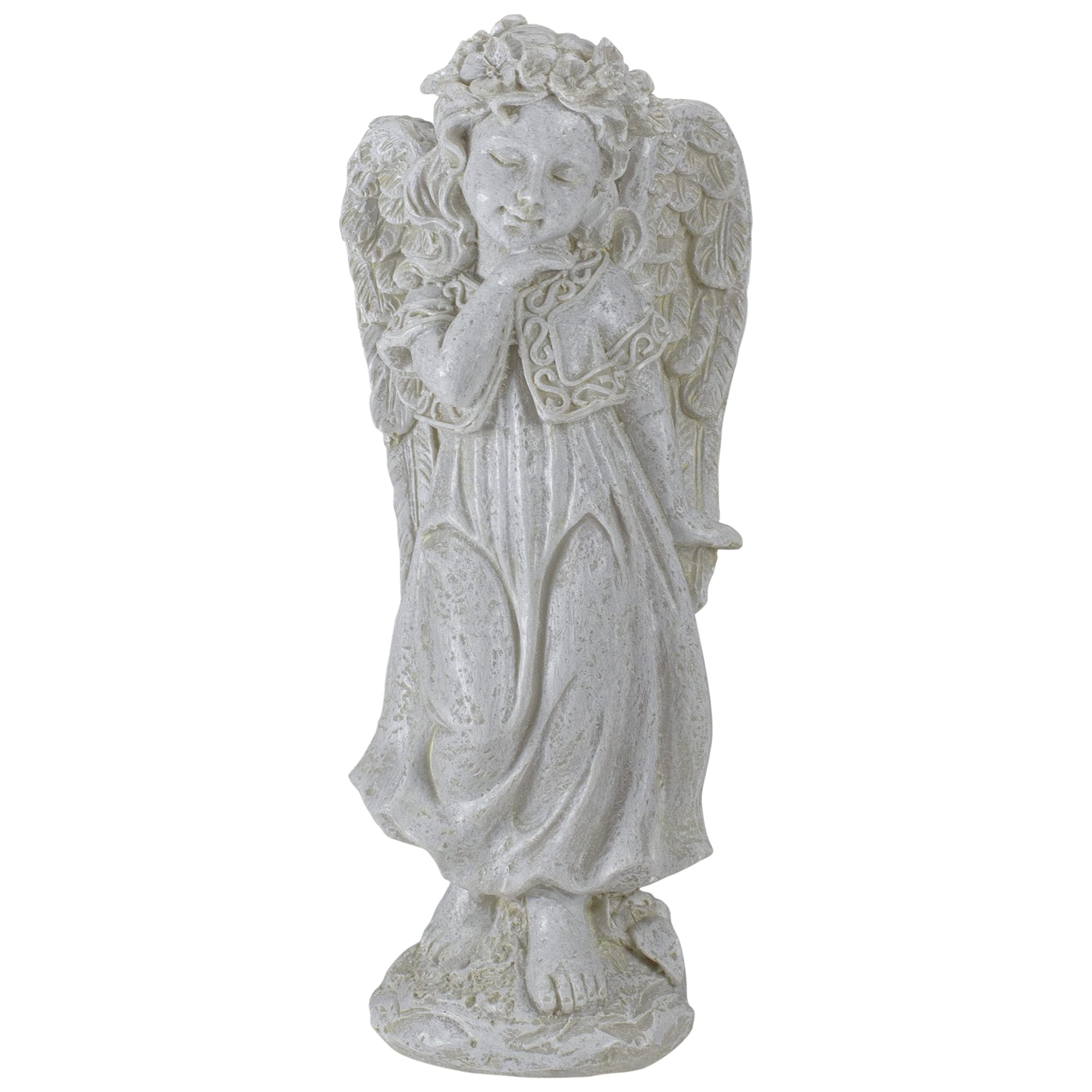 Northlight 9.75' Ivory Standing Angel With Floral Crown Outdoor Garden Statue