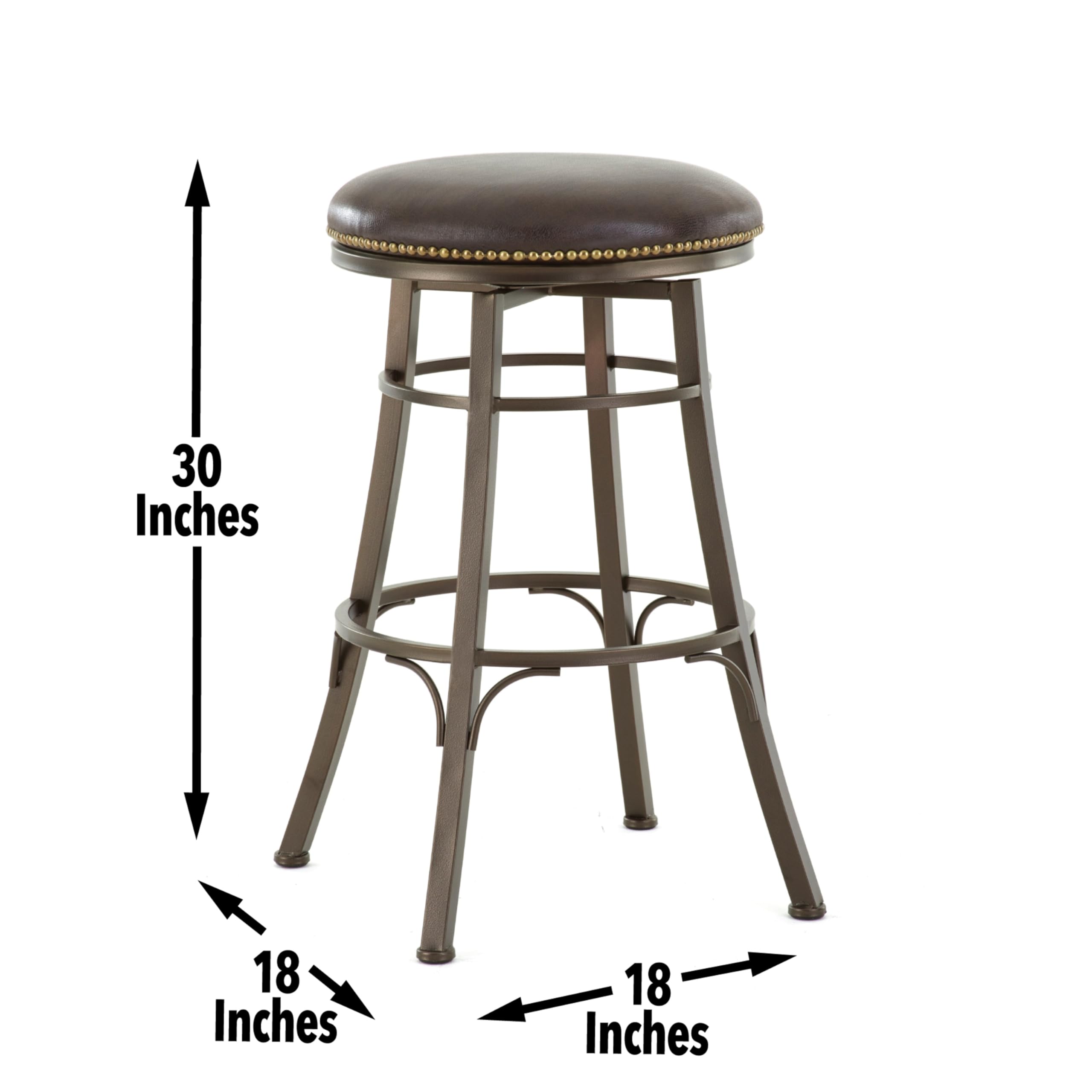 Steve Silver Bali Backless Swivel Bar Stool, Upholstered Seat with Metal Base, Brown Bar Stool, 18&quot; W x 18&quot; D x 30&quot; H, (BL500SBC)