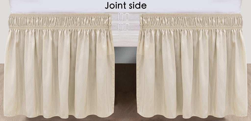 Biscaynebay Wrap Around Bed Skirts With Split Corners For Full Beds 14' Drop, Light Camel Elastic Dust Ruffles Easy Fit Wrinkle & Fade Resistant Silky Luxurious Fabric Solid Machine Washable