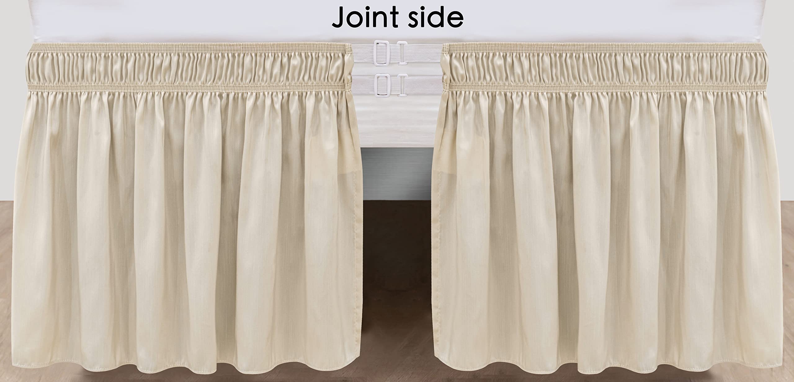 Biscaynebay Wrap Around Bed Skirts With Split Corners For Full Beds 14' Drop, Light Camel Elastic Dust Ruffles Easy Fit Wrinkle & Fade Resistant Silky Luxurious Fabric Solid Machine Washable