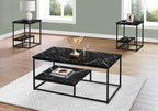 Monarch Specialties 7964P Table, 3pcs Set, Coffee, End, Side, Accent, Living Room, Metal, Laminate, Black Marble Look, Contemporary, Modern Set-3Pcs, 42.25' L x 22' W x 18' H
