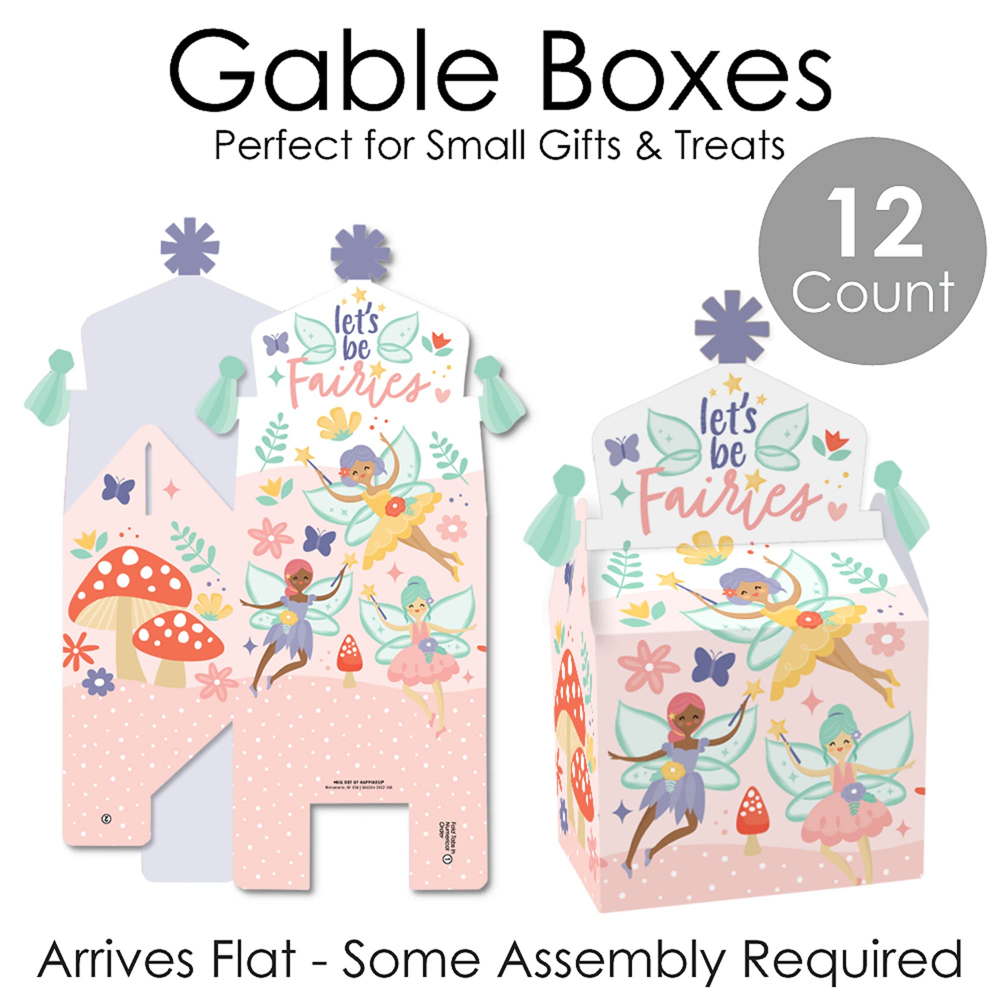 Big Dot Of Happiness Lets Be Fairies - Treat Box Party Favors - Fairy Garden Birthday Party Goodie Gable Boxes - Set Of 12