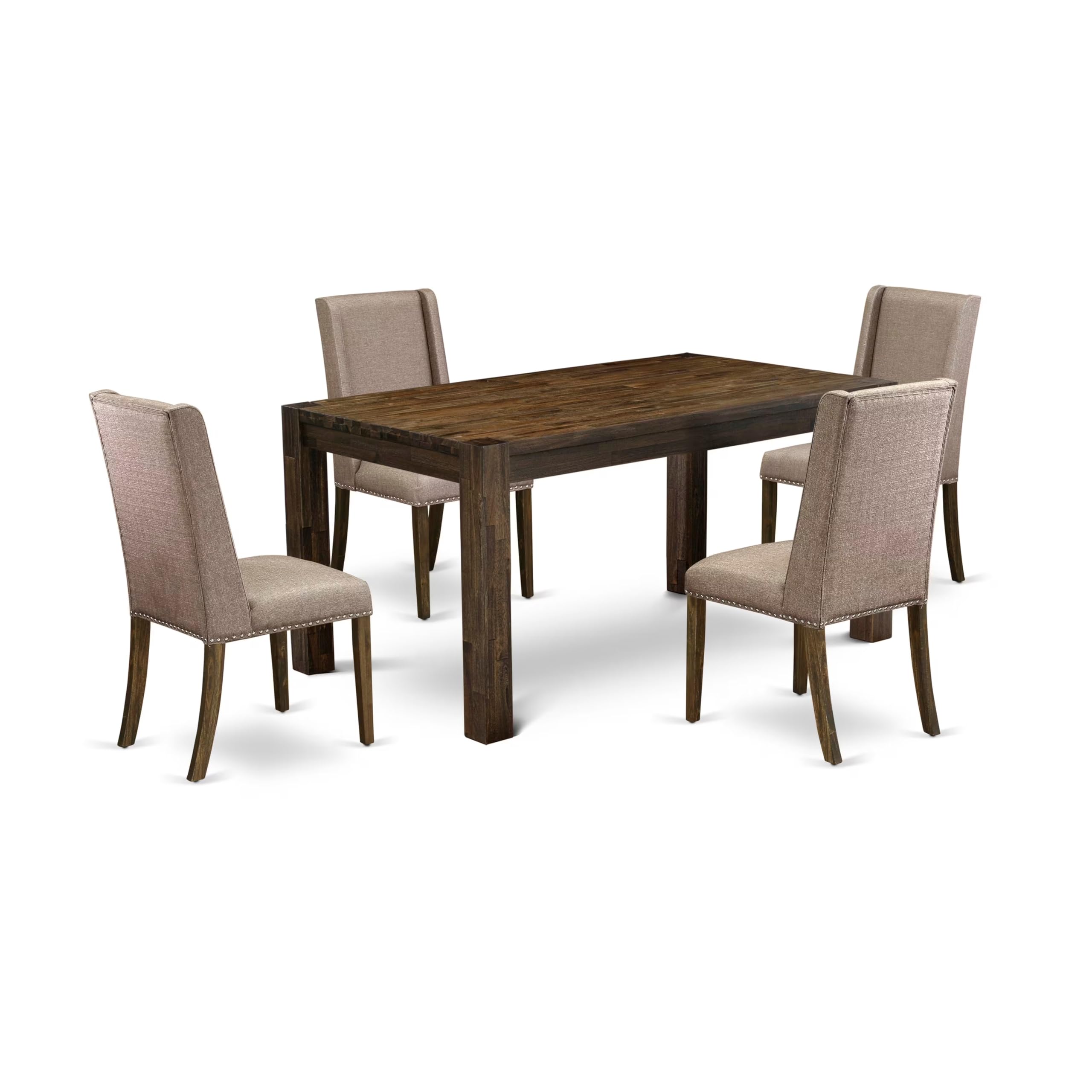 East West Furniture Cnfl5-77-16 5 Piece Dining Table Set For 4 Includes A Rectangle Rustic Wood Dinner Table And 4 Dark Khaki Linen Fabric Upholstered Chairs, 36X60 Inch, Jacobean
