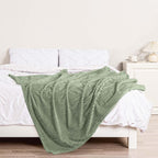Bnuitland Sage Green Flannel Throw Blanket (60X80 Inches) With Storage Pouch,300Gsm Super Soft Fleece Stripe Pattern Sofa Blanke