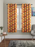 Cortina semi Sheer 2 Piece Floral Design Panel Eyelet Polyester Window Curtains  5 Feet, Orange