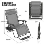 Monibloom 29-Inch Oversized Zero Gravity Chairs Set Of 2, Patio Anti Gravity Recliner, Xl Foldable Outdoor Lounger With Cup Holder Tray, Headrest And Footrest For Beach Camping, Grey