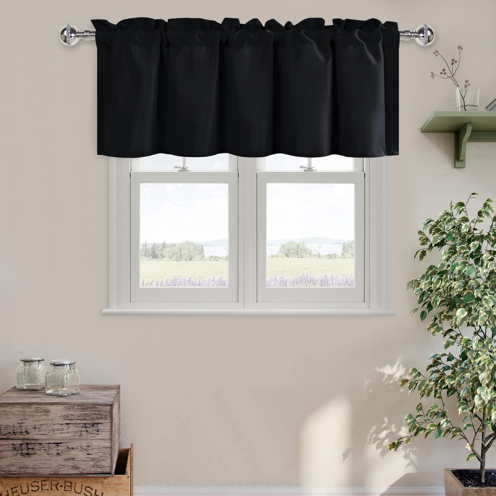 DWCN Black Valance for Windows, Short Window Curtain Basement Valance, Kitchen Valance Curtains Rod Pocket -1 Panel, 52 X 18 Inc