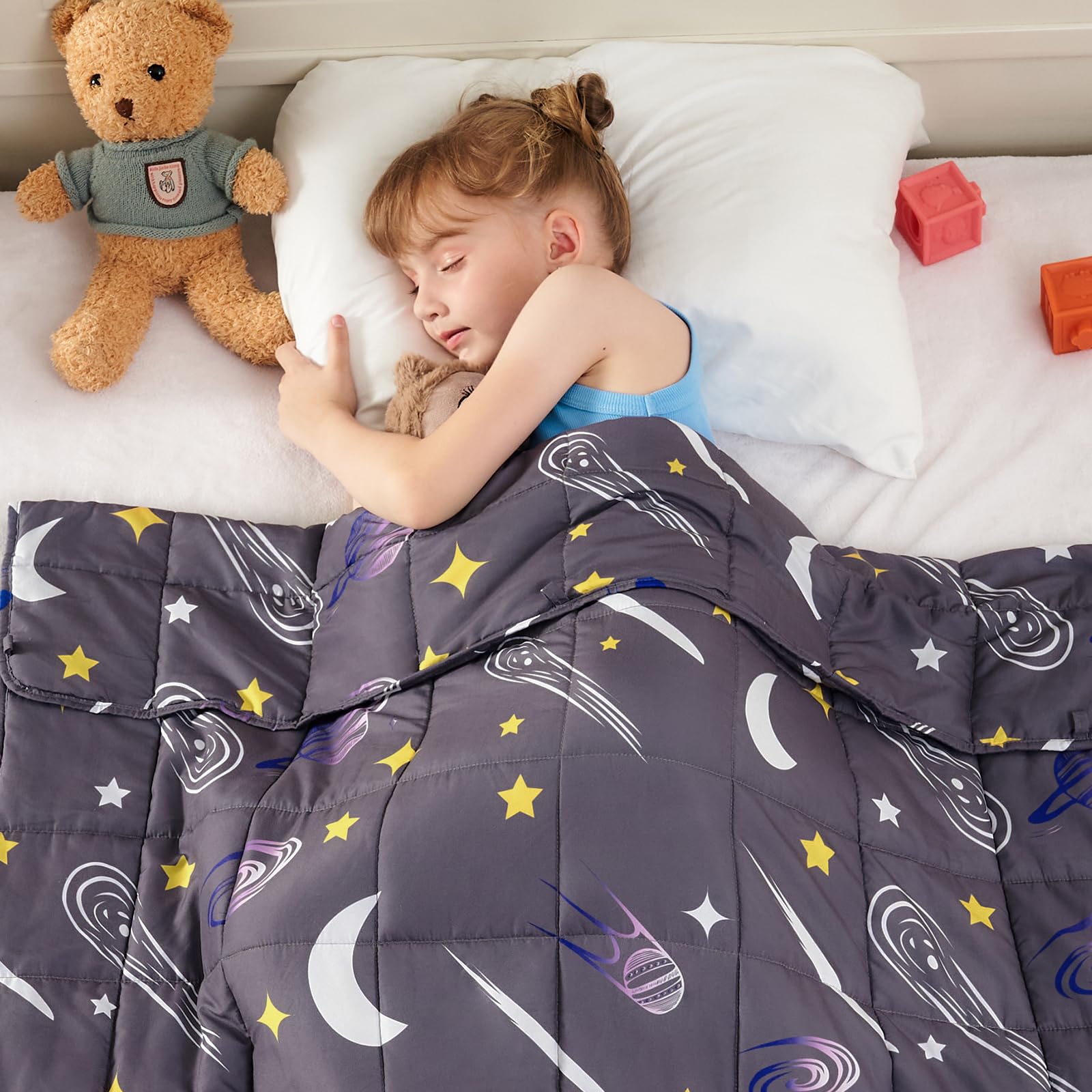 Yescool Weighted Blanket 5 Pounds Cooling Weighted Lap Blanket, Star Galaxy Moon Heavy Blanket For Sleeping, Washable Weighted T