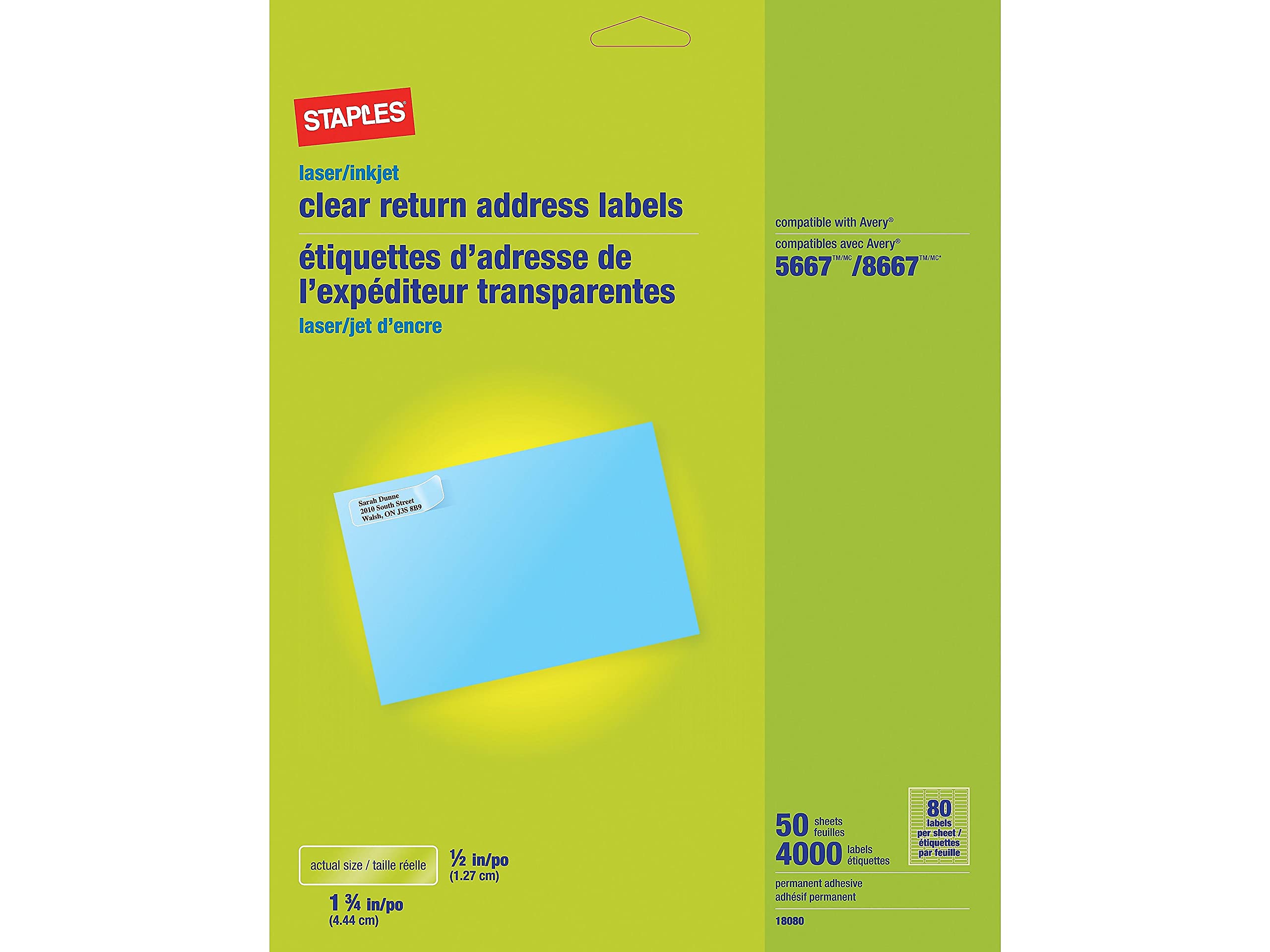 Staples 573947 Laser/Inkjet Address Labels 1/2-Inch X 1 3/4-Inch Clear 80 Labels/Sheet
