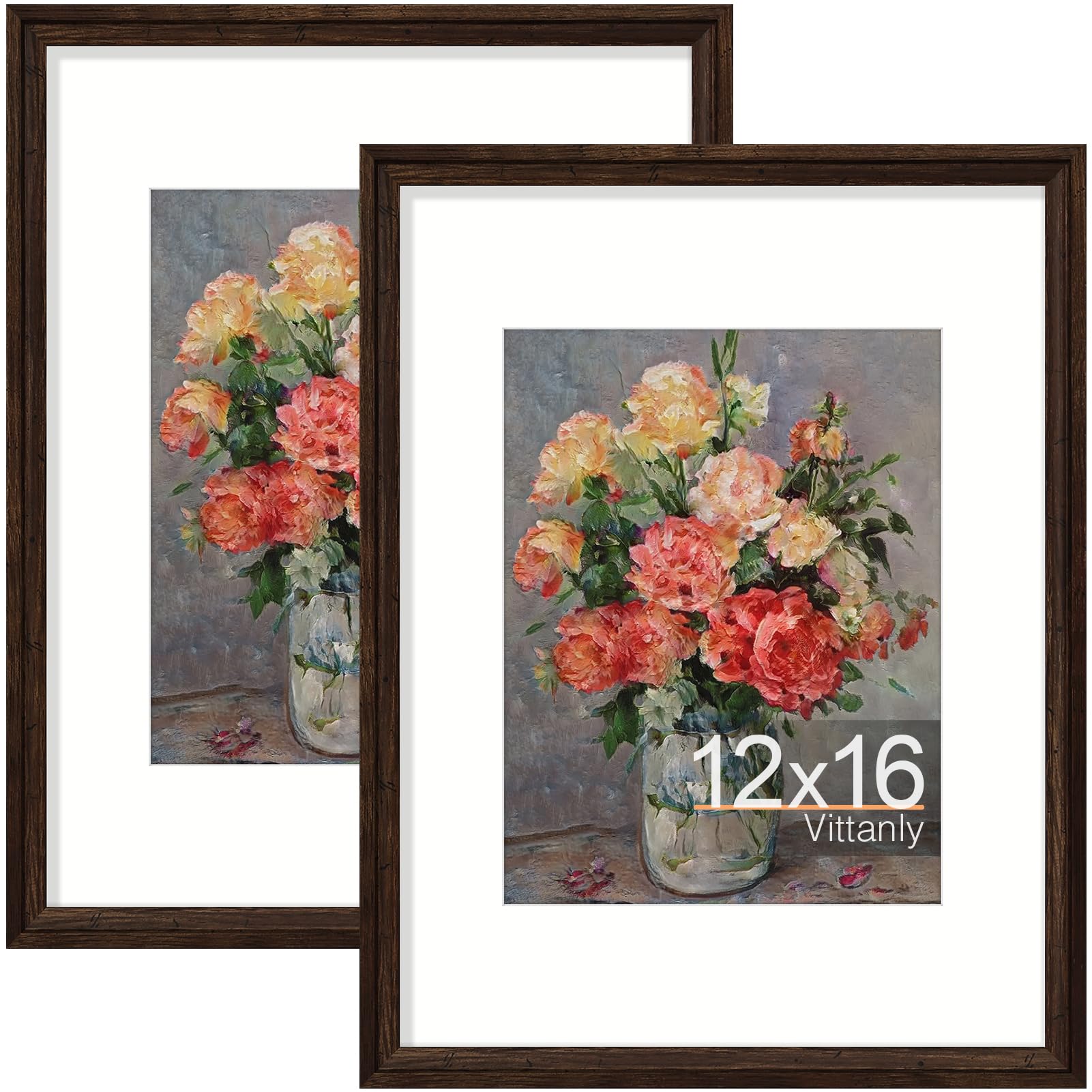 Vittanly 12x16 Picture Frames Set of 2, Ornate Vintage Photo Frame for Wall Mount, Display 11x14 Pictures with Mat or 12x16 with