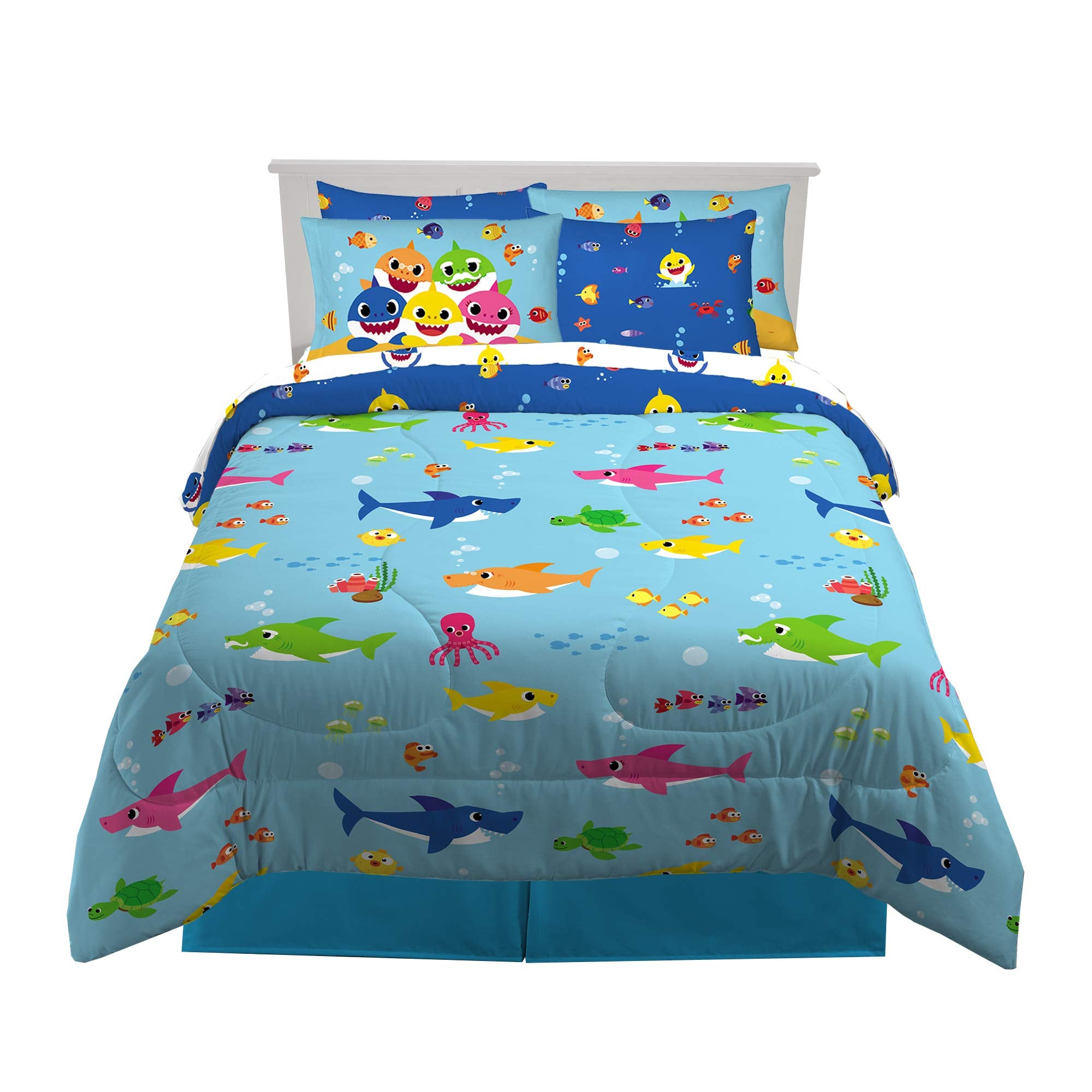 Franco Kids Bedding Super Soft Comforter And Sheet Set With Sham, 7 Piece Full Size, Baby Shark