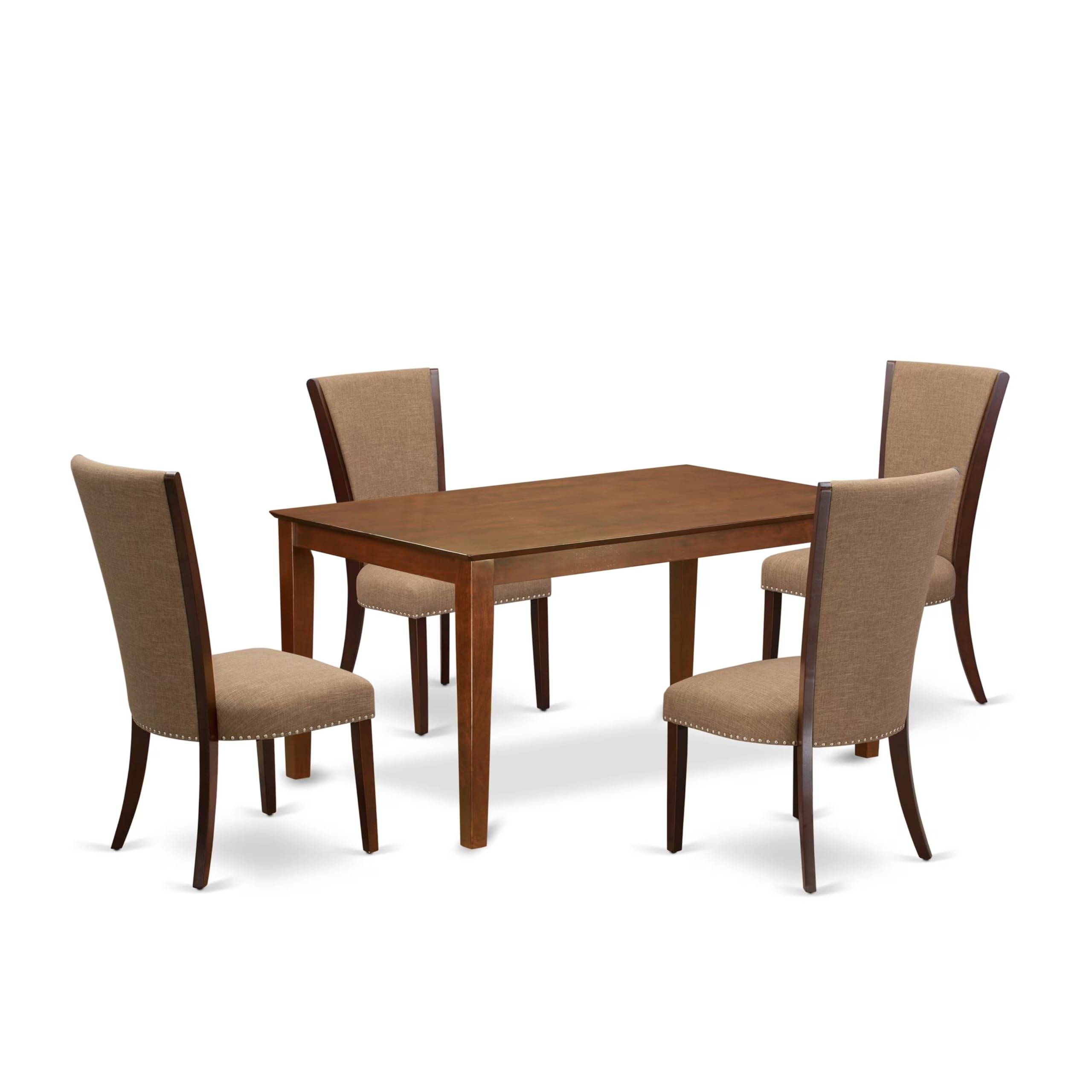 East West Furniture Cave5-Mah-47 5 Piece Dining Table Set For 4 Includes A Rectangle Kitchen Table And 4 Light Sable Linen Fabric Upholstered Parson Chairs, 36X60 Inch, Mahogany