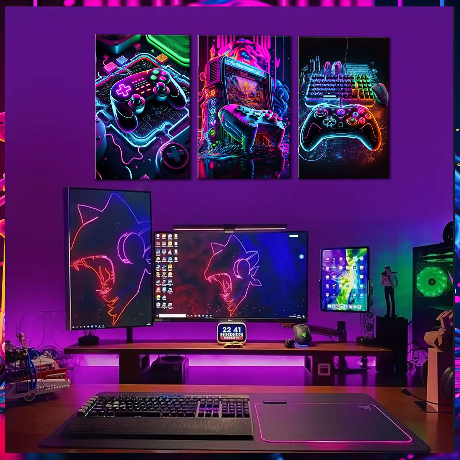 Bgfce 3Pcs Game Room Decor Neon Gaming Wall Art Posters Gamer Accessories Theme Canvas Print Game Console Painting Picture For C