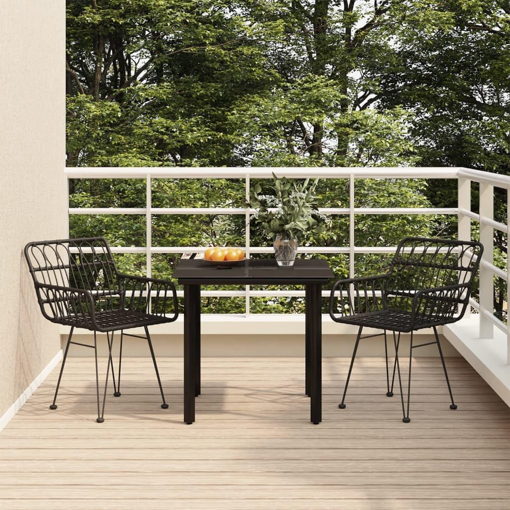 vidaXL 5 Piece Patio Dining Set - Black Poly Rattan Outdoor Furniture with Steel Frames and Glass Tabletop