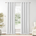 ChrisDowa White Linen Textured Blackout Curtains 102 Inches Long for Living Room Farmhouse Grommet Room Darkening Insulated Curt