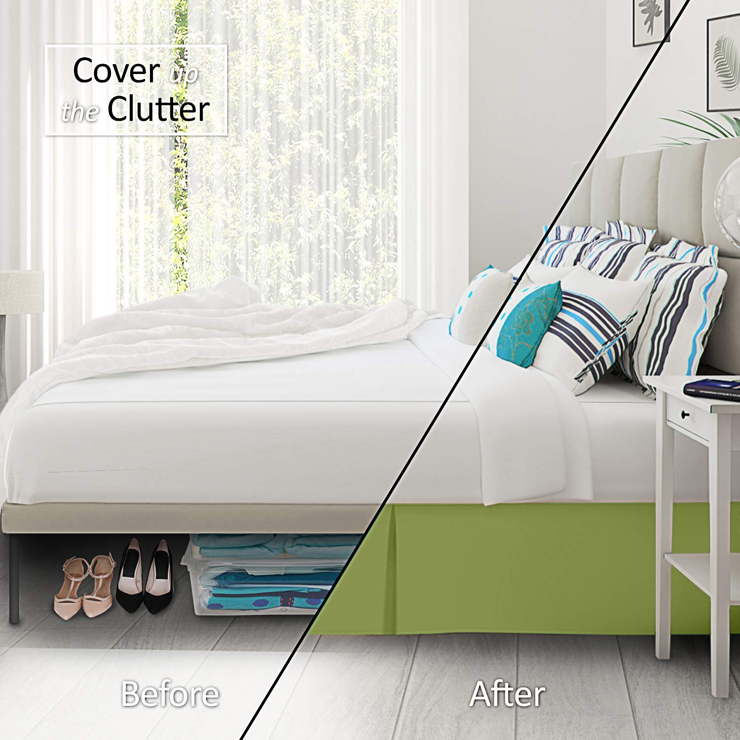 Nestl Calla Green Bed Skirt King Size - King Bed Skirt 14 Inch Drop - Brushed Microfiber Bed Skirts - Hotel Quality Pleated Bed Skirt - Shrinkage & Fade Resistant