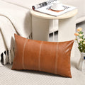 Fancy Homi Brown Boho Long Lumbar Faux Leather Decorative Throw Pillow Covers 14X24 Inch For Living Room Couch Bed Sofa, Hand St