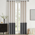 Bulbul Color Block Window Curtains Panels 120 Inches Long Cream Ivory Grey Velvet Farmhouse Drapes For Bedroom Living Room Darke