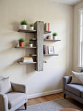 Y R TRADERS Rustic Wooden Wall Shelf, 5Tier Floating Shelves, Modern Farmhouse Style, Decorative Storage Display for Plants and