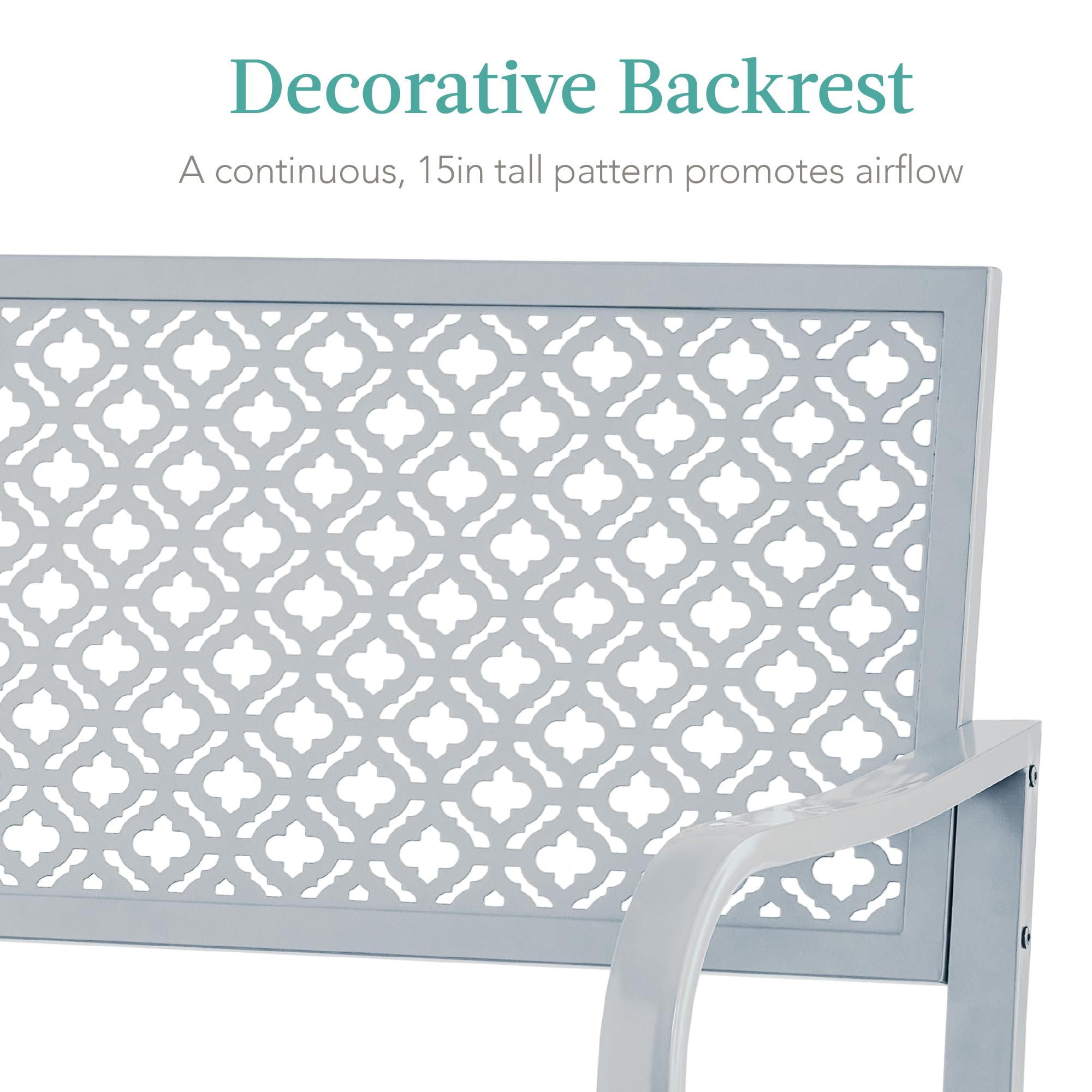 Best Choice Products Outdoor Bench 2-Person Metal Steel Benches Furniture For Garden, Patio, Porch, Entryway W/Geometric Backrest, 790Lb Capacity - Light Gray