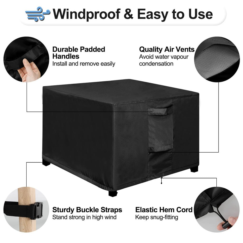 Outdoorlines Outdoor Waterproof Patio Ottoman Covers - Square Uv-Proof Patio Side Table Cover Windproof Heavy-Duty Furniture Covering Protector 21L X 21W X 17H Inch, Black