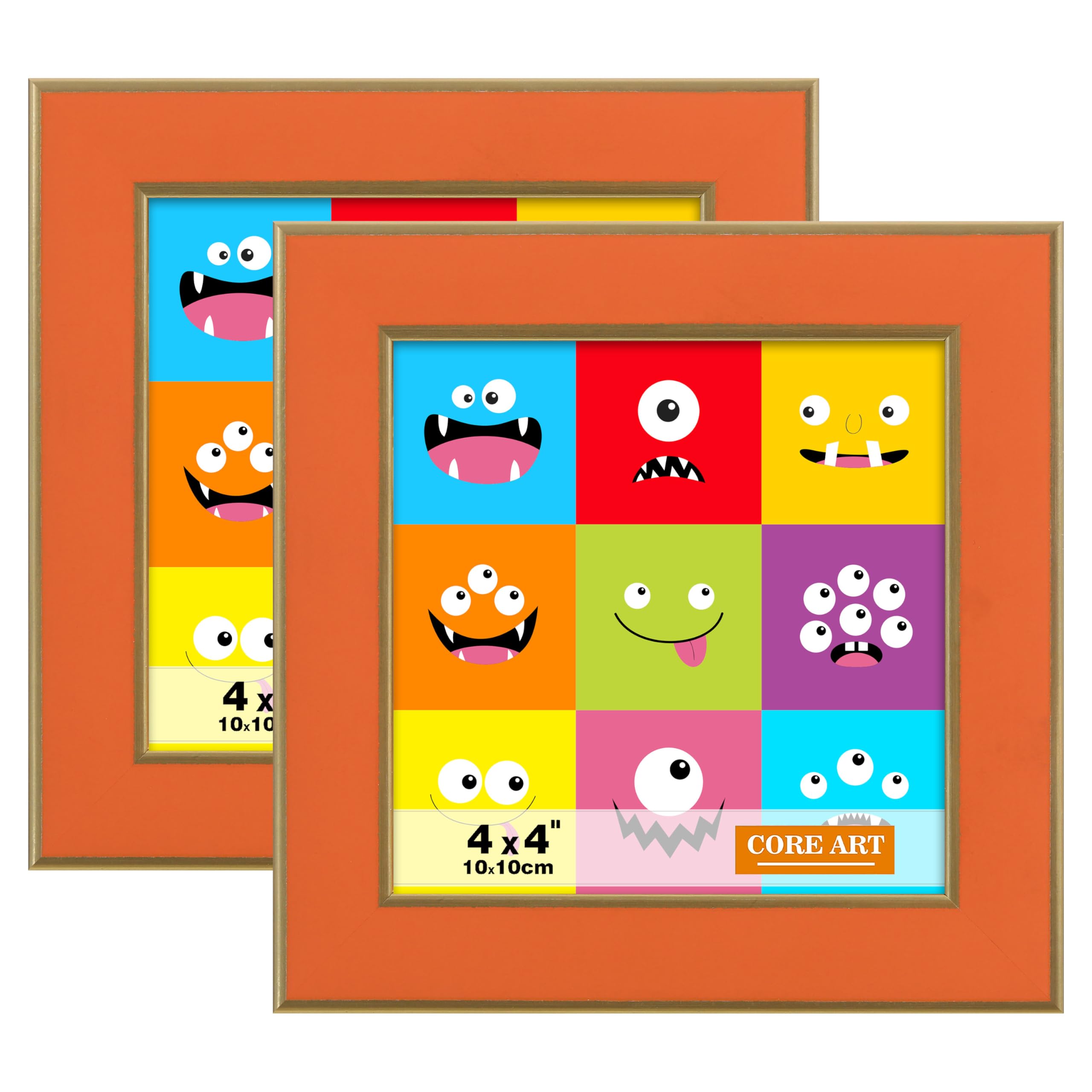 CORE ART 4x4 Picture Frames Orange Photo Frames Set of 2, Square Colorful Frame with HD Plexiglass, Wall or Tabletop Display