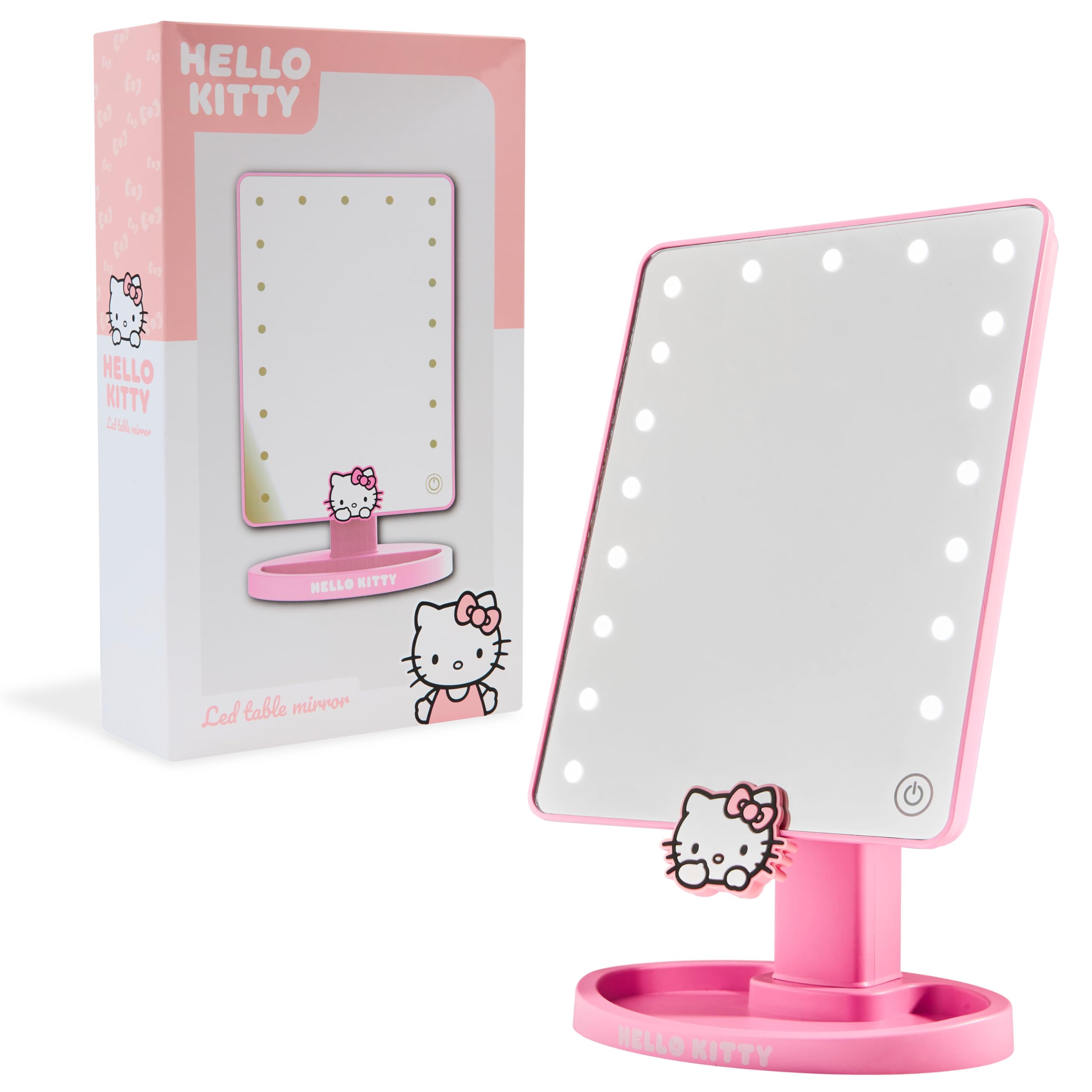 Hello Kitty Vanity Mirror with Trinket Girls Tray LED Table Mirror Touch Screen Light Make Up Gifts for Teenagers