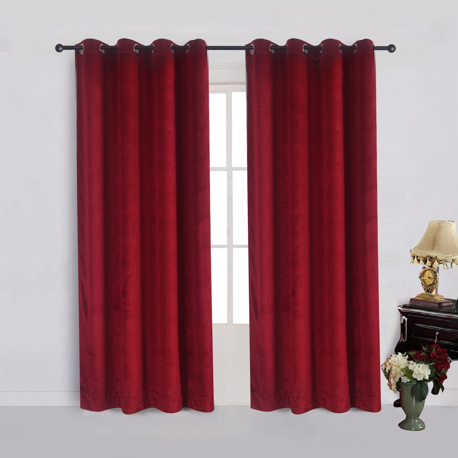 Cherry Home Set Of 2 Classic Blackout Velvet Curtains Panels Home Theater Grommet Drapes Eyelet 52Wx63L-Inch Red(2 Panels)Theate