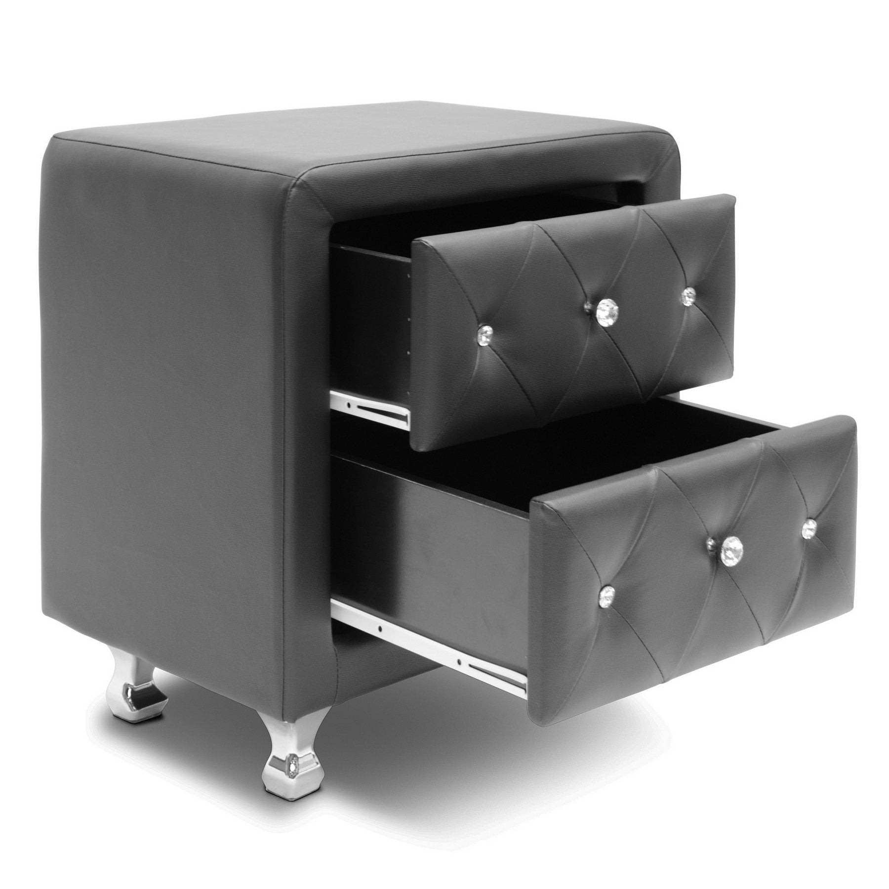 Baxton Studio Stella Crystal Tufted Upholstered Modern Nightstand, Black