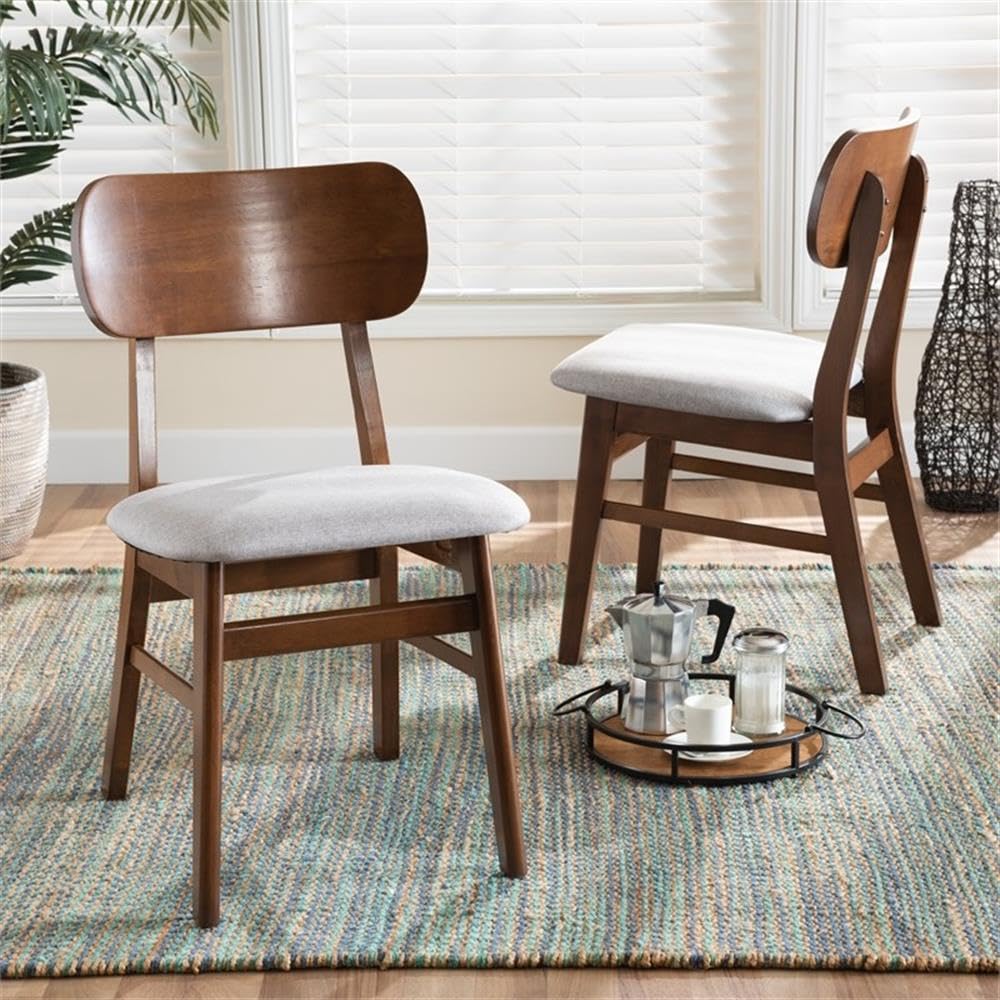 Baxton Studio Euclid Mid-Century Modern Grey Fabric Upholstered and Walnut Brown Finished Wood 2-Piece Dining Chair Set