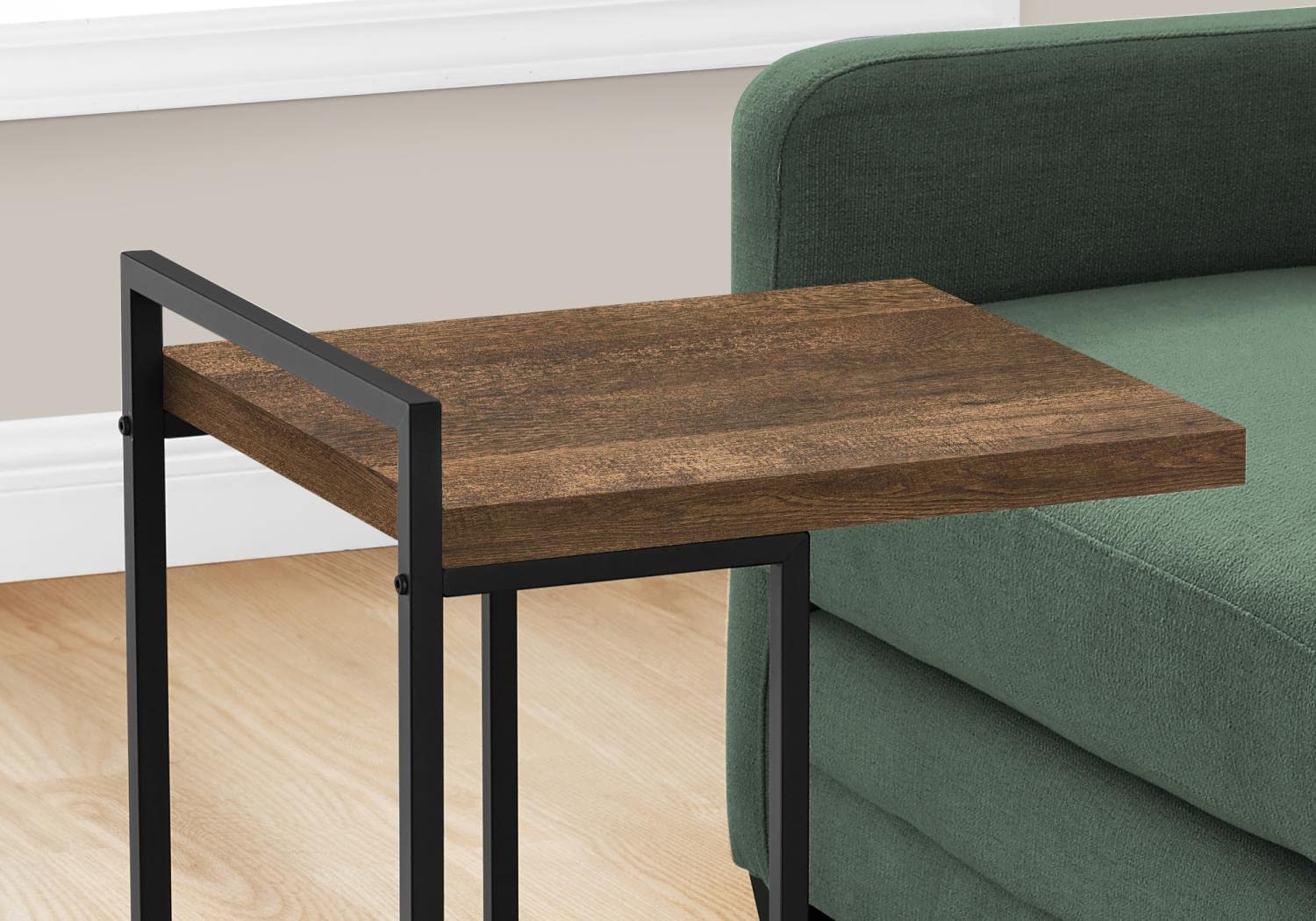 Monarch Specialties 3630 Accent Table, C-shaped, End, Side, Snack, Living Room, Bedroom, Laminate, Contemporary, Modern Table-25, 16&quot; L x 18.25&quot; W x 26.5&quot; H, Brown Reclaimed Wood-Look/Black Metal