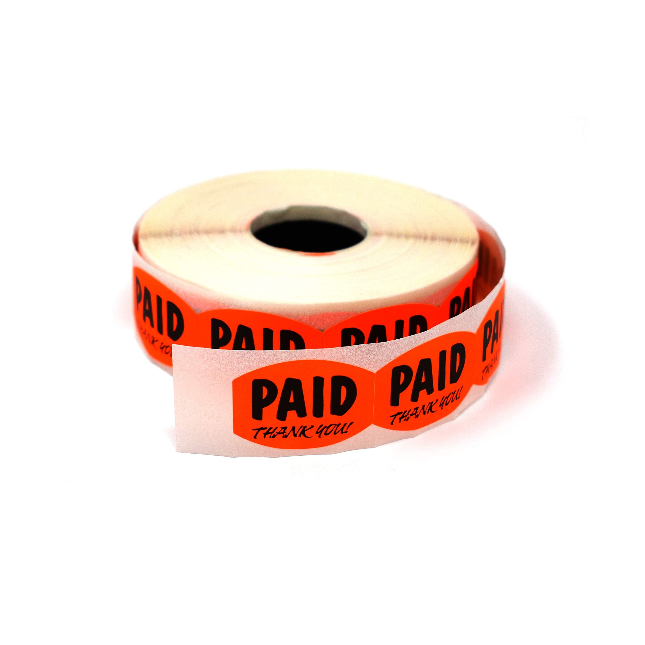 Paid Thank You Fluorescent Orange Self Adhesive Label, Sold Retail Stickers, 85' H X 1.2' W, 5 Rolls, 5000 Pack