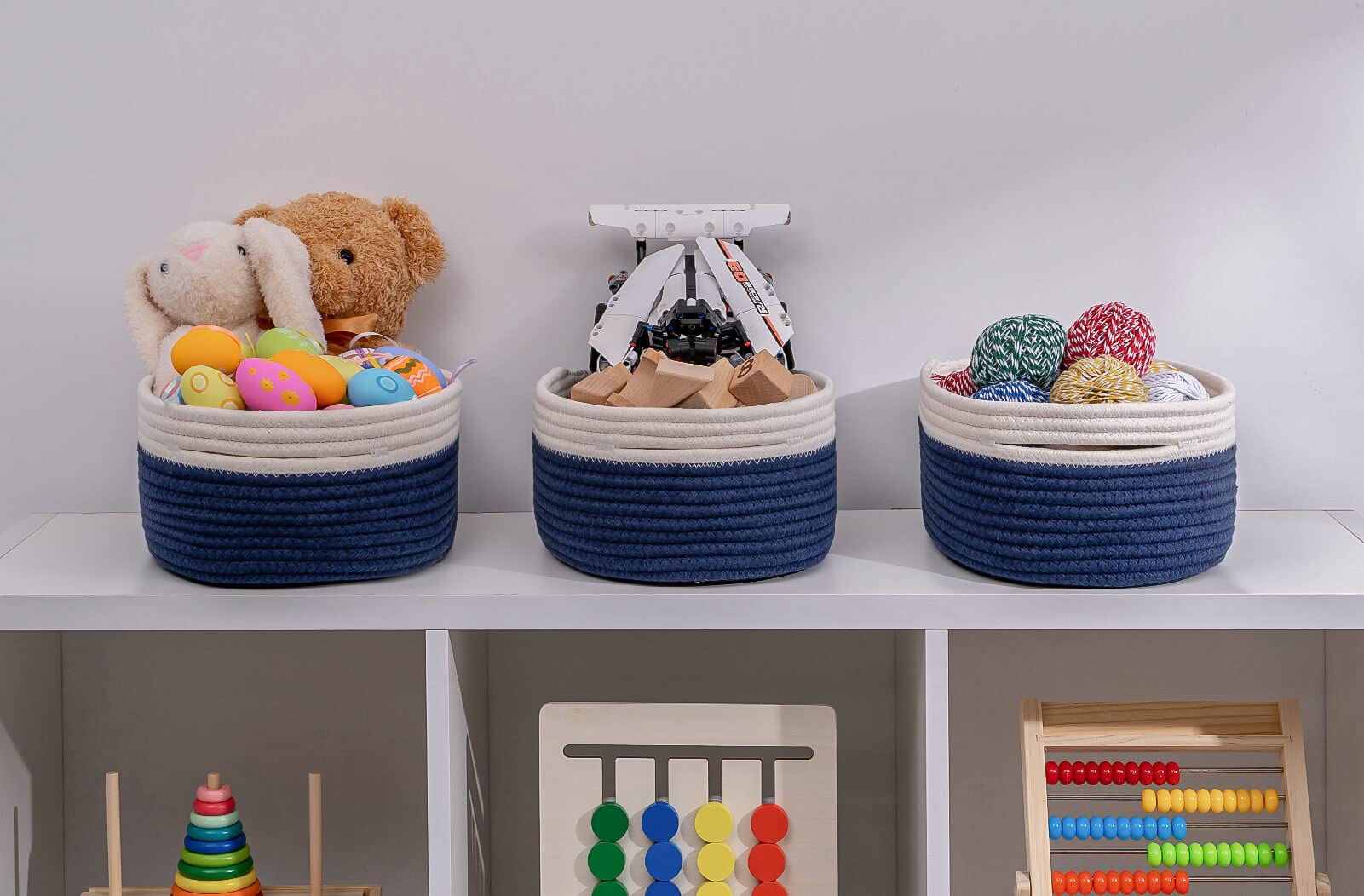 Kriitools Off White&Navy Shelf Basket To Store And Organize Household Items/Baskets&Bins For Daily Storage &Organizing/Woven Rop