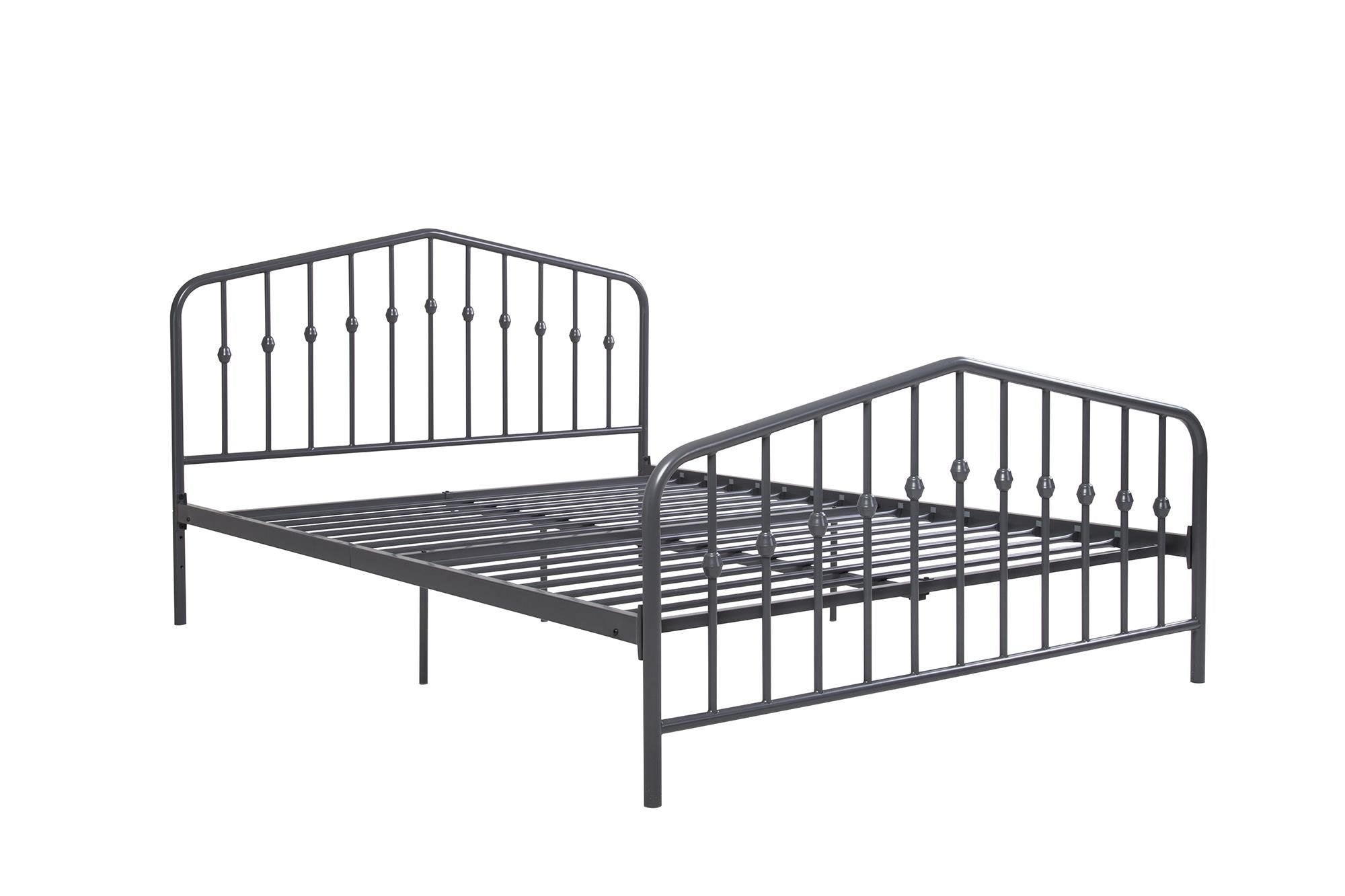 Novogratz Bushwick Metal Bed with Headboard and Footboard | Modern Design | Queen Size - Grey