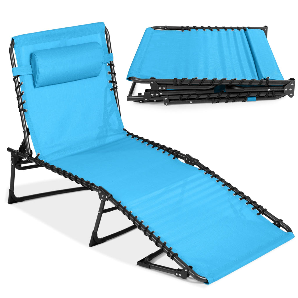 Best Choice Products Patio Chaise Lounge Chair, Portable Outdoor Folding Recliner For Lawn, W/ 8 Positions, Handles, 300Lb Capacity - Light Blue