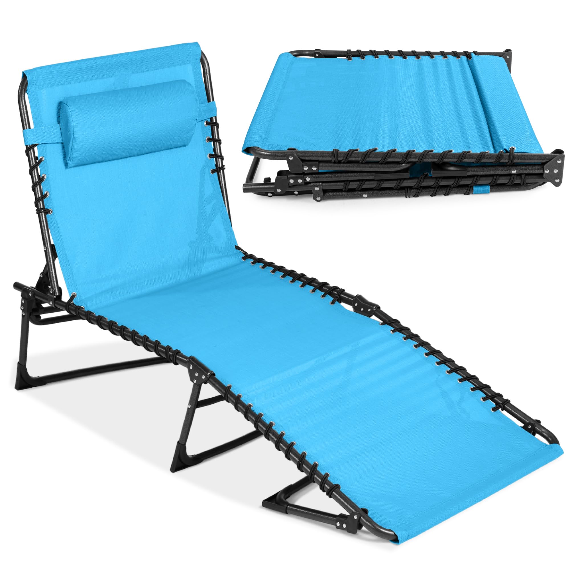Best Choice Products Patio Chaise Lounge Chair, Portable Outdoor Folding Recliner For Lawn, W/ 8 Positions, Handles, 300Lb Capacity - Light Blue