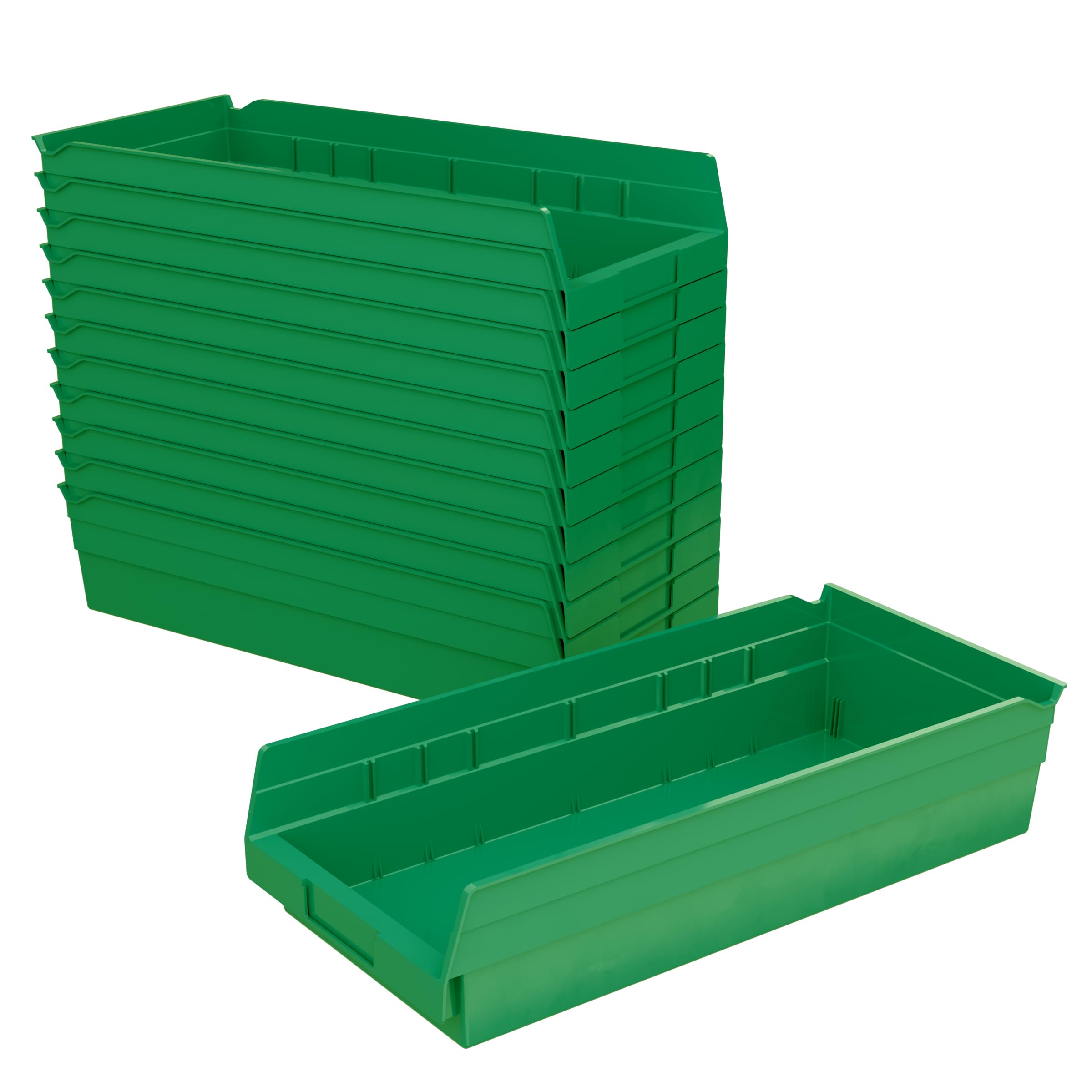 Akro-Mils 30158 Plastic Nesting Shelf Bin Box, (18-Inch X 8-Inch X 4-Inch), Green, (12-Pack)