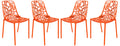 LeisureMod Aluminum Stackable Orange Patio Dining Side Chair with Floral Design, Set of 4