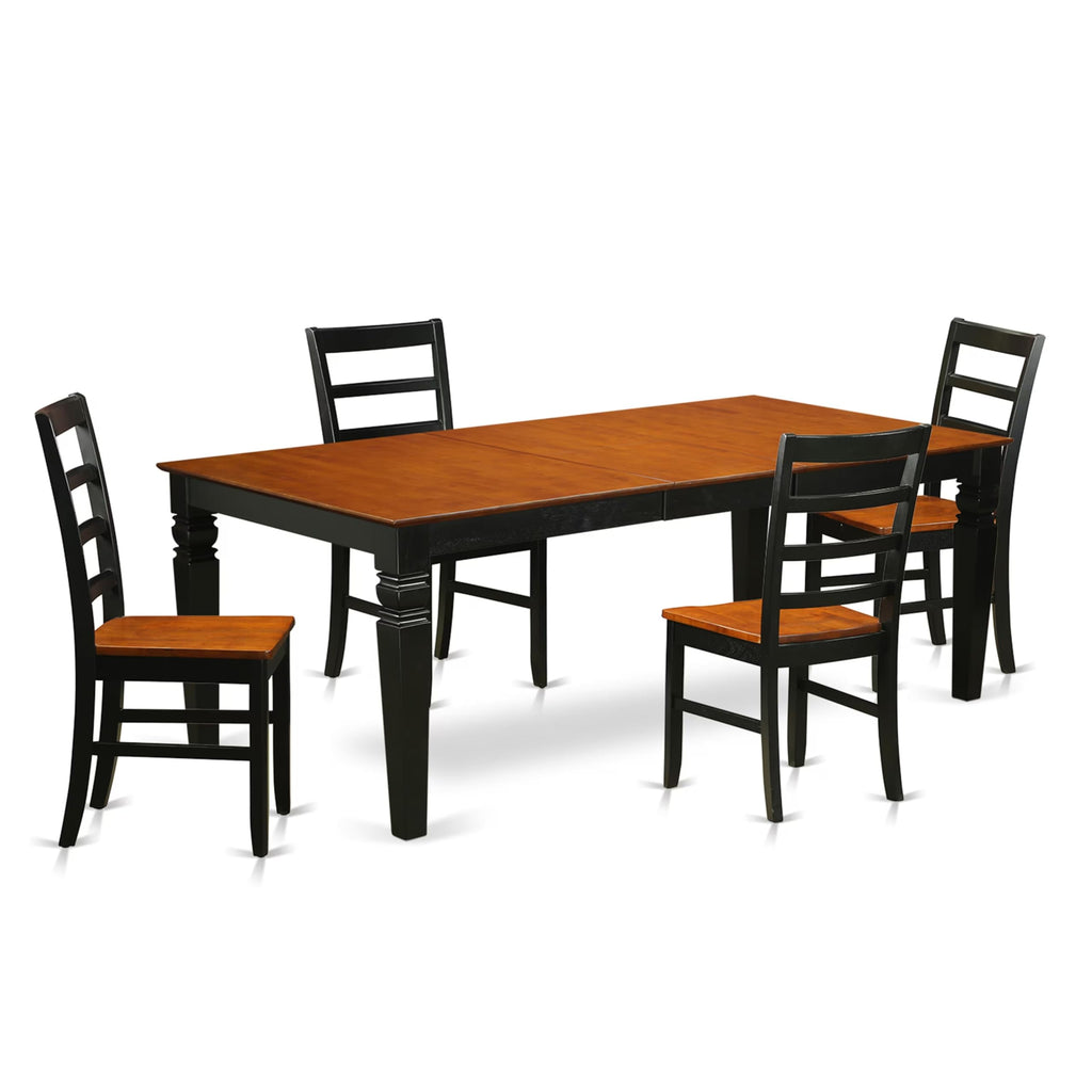 East West Furniture LGPF5-BCH-W 5 Piece Modern Dining Table Set Includes a Rectangle Wooden Table with Butterfly Leaf and 4 Kitchen Dining Chairs, 42x84 Inch, Black & Cherry