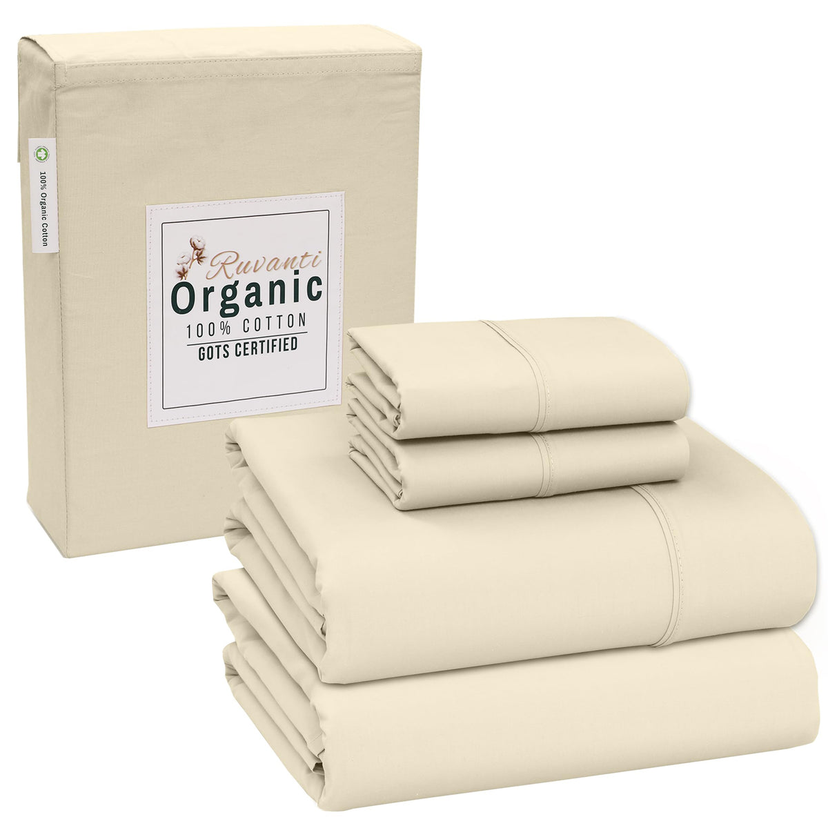 RUVANTI 100% Organic Cotton Sheets - Full Size Bed Sheets - Certified for GOTS - Breathable & Comfortable - Soft & Cooling Perca