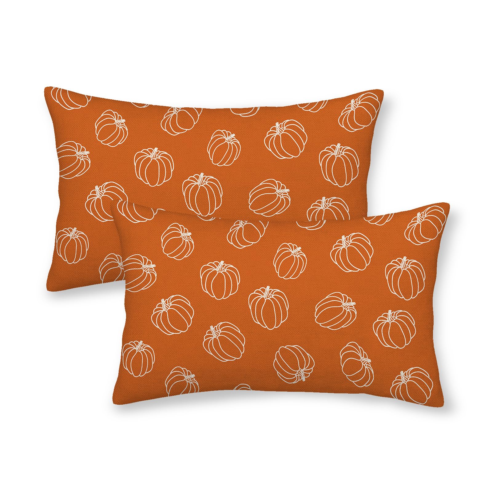 Fall Pillow Covers 12X20 Inch Set Of 2,Burnt Orange White Pumpkin Throw Pillows Case,Autumn Outdoor Decorative Square Linen Farm