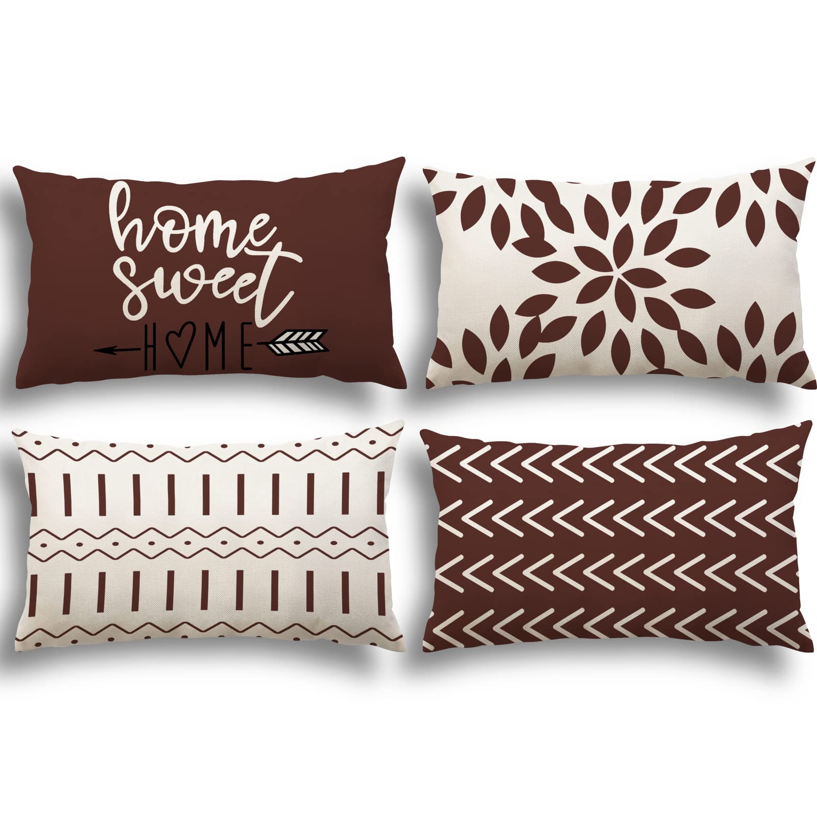 Ycoll Pillow Covers 12X20 Modern Sofa Throw Pillow Cover, Decorative Outdoor Linen Fabric Pillow Case For Couch Bed Car (Coffee,