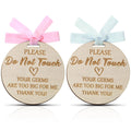 Yalikop 2 Pieces Do Not Touch Baby Signs for Car Seat Wooden Please Don't Touch Baby Sign No Touching Stroller Tag with Ribbons 