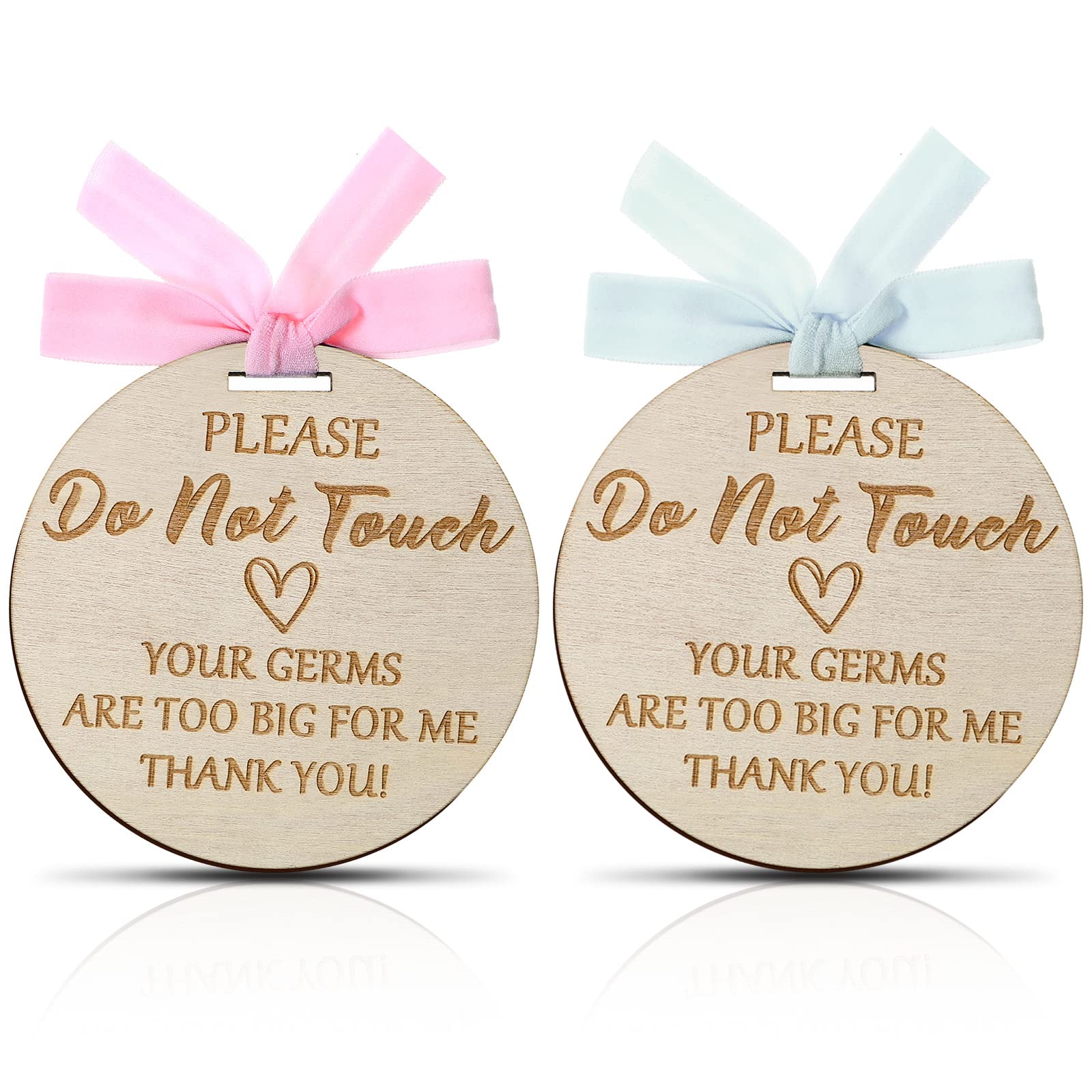 Yalikop 2 Pieces Do Not Touch Baby Signs for Car Seat Wooden Please Don't Touch Baby Sign No Touching Stroller Tag with Ribbons 