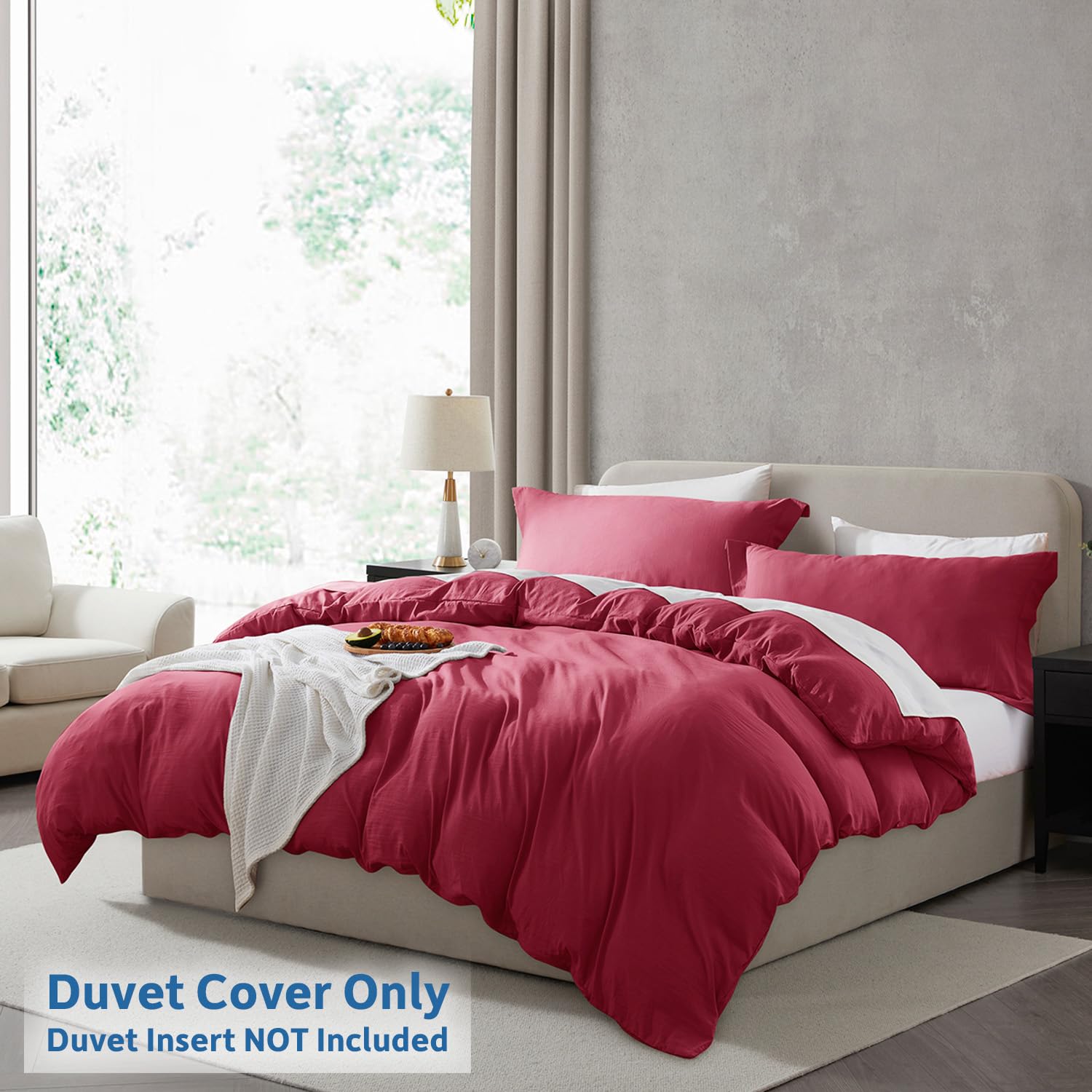 Nestl Burgundy Red Duvet Cover Queen Size - Soft Prewashed Queen Duvet Cover Set, 3 Piece, With Zipper Closure, 1 Duvet Cover 90X90 Inches And 2 Pillow Shams - No Comforter